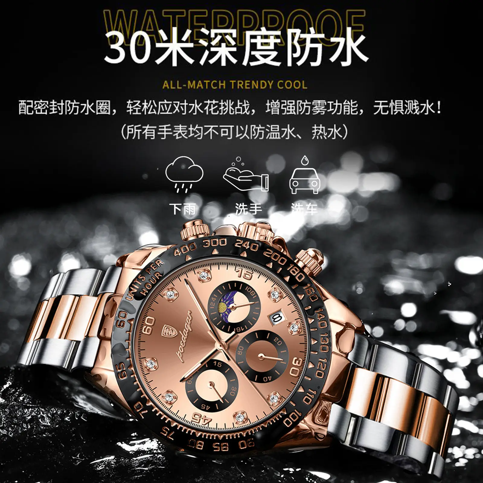 Men's Swiss Quartz Watch with Live Broadcast Display