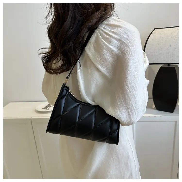 Black Rhombic Embroidery Shoulder Bag for Women — feature 14