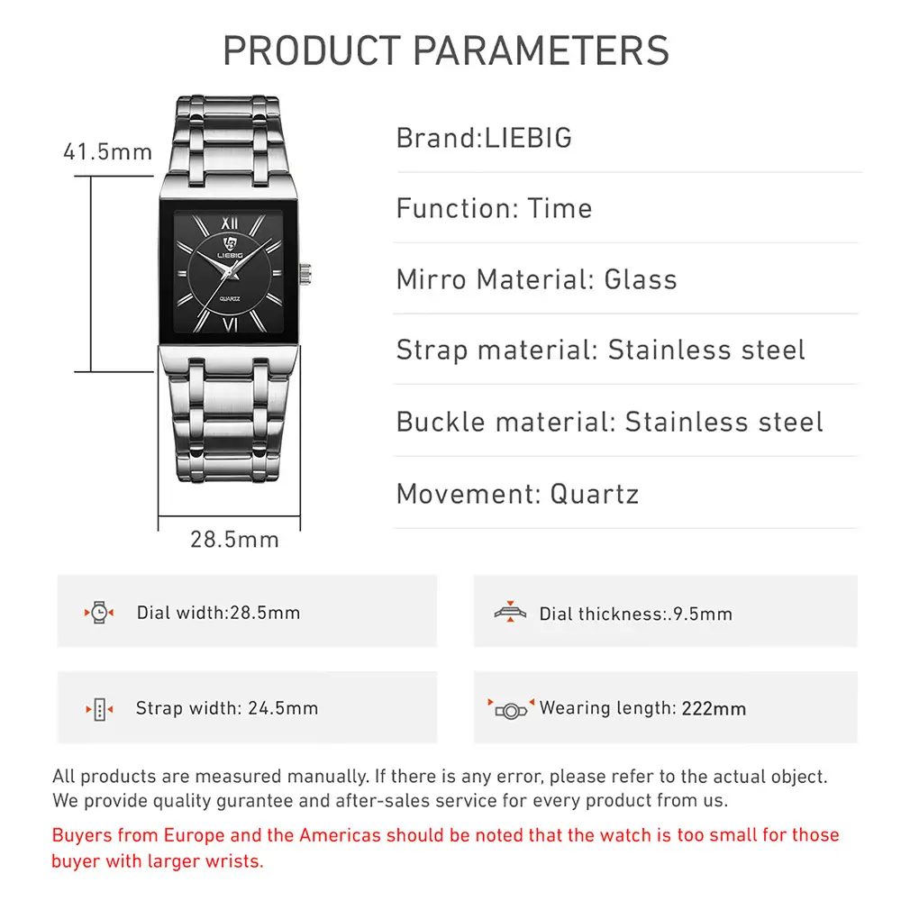 Liebig Gold Square Watch for Women Men Waterproof Elegant Quartz — feature 7