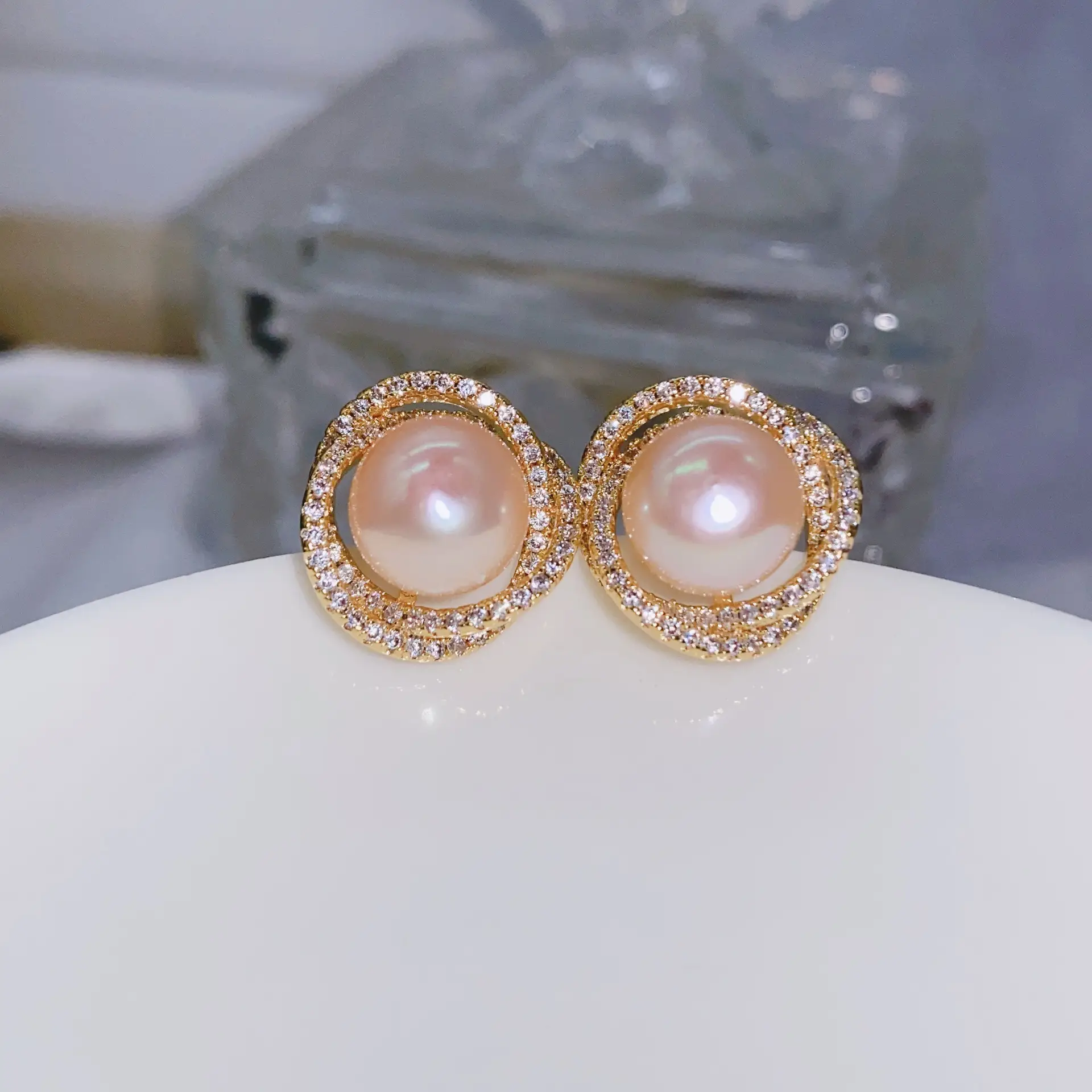 Natural Gray Pearl Earrings with Zircon & Multi Beads
