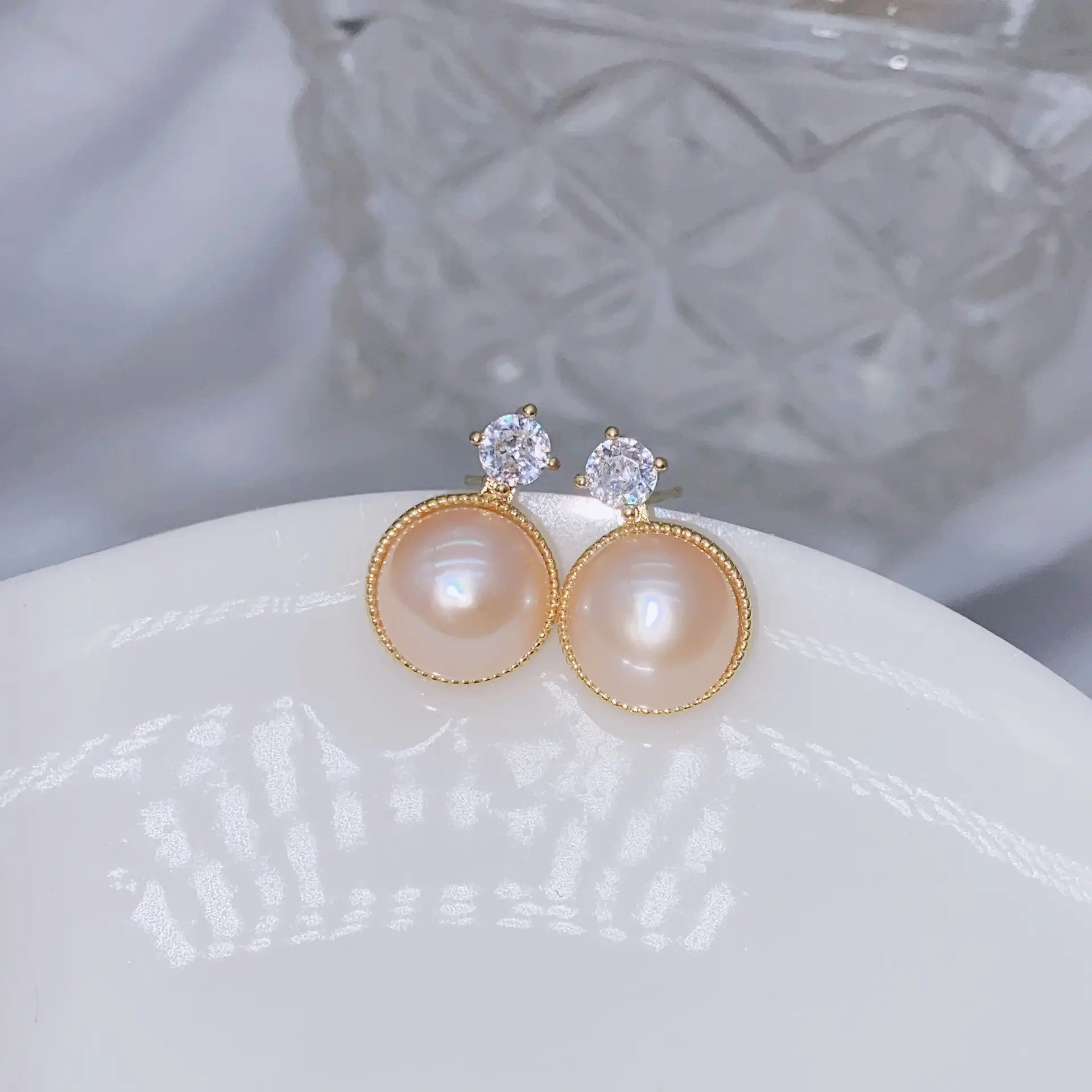 Natural Gray Pearl Earrings with Zircon & Multi Beads