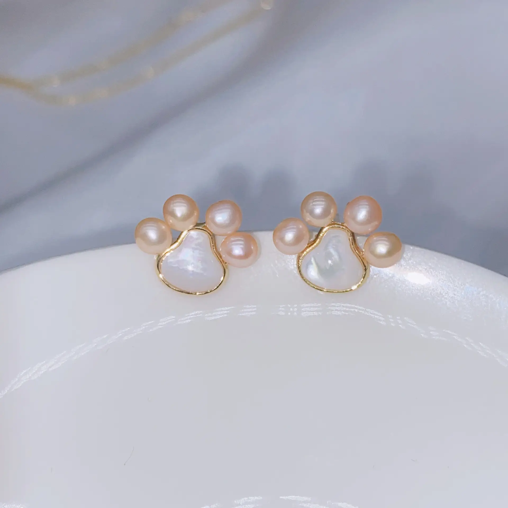 Natural Gray Pearl Earrings with Zircon & Multi Beads