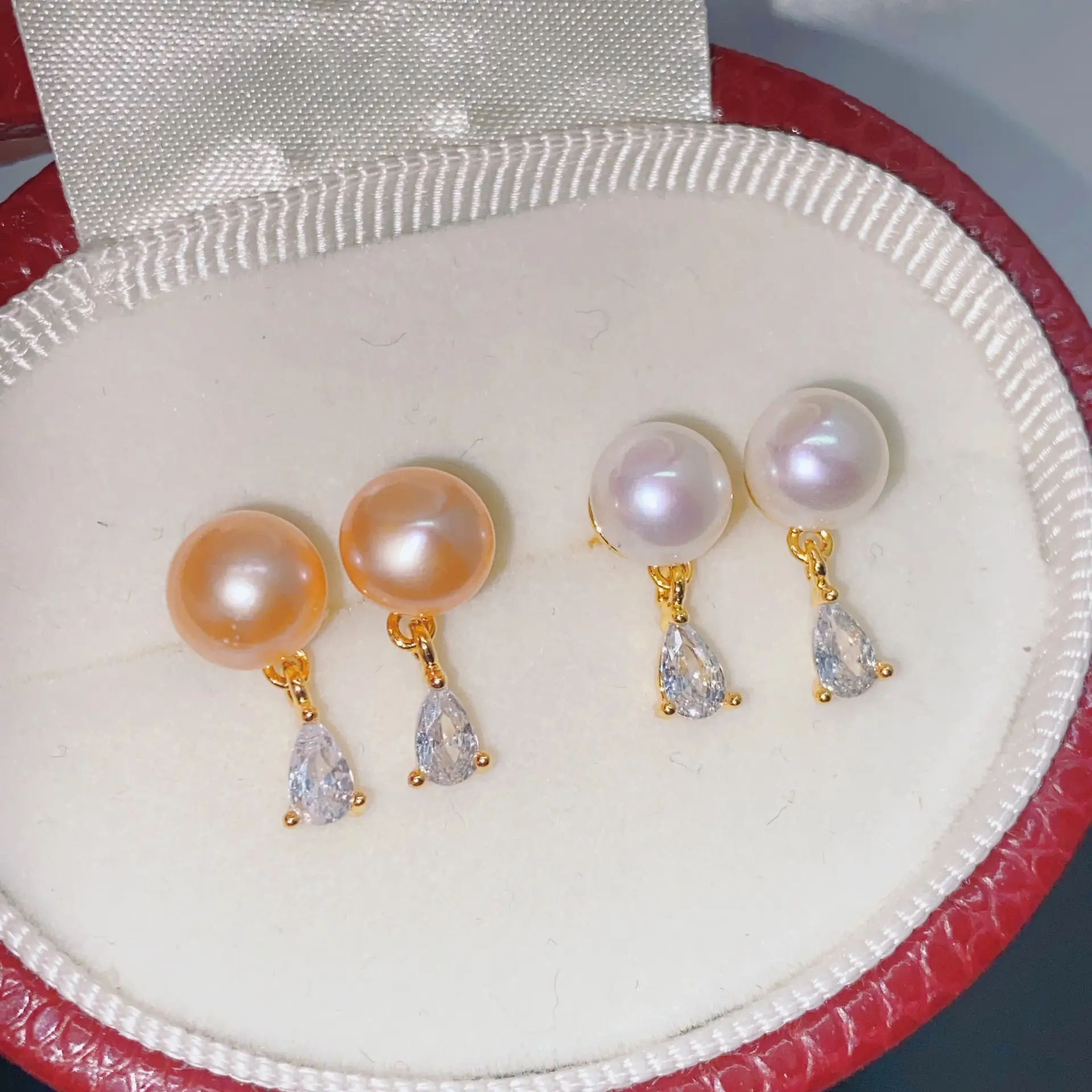 Natural Gray Pearl Earrings with Zircon & Multi Beads