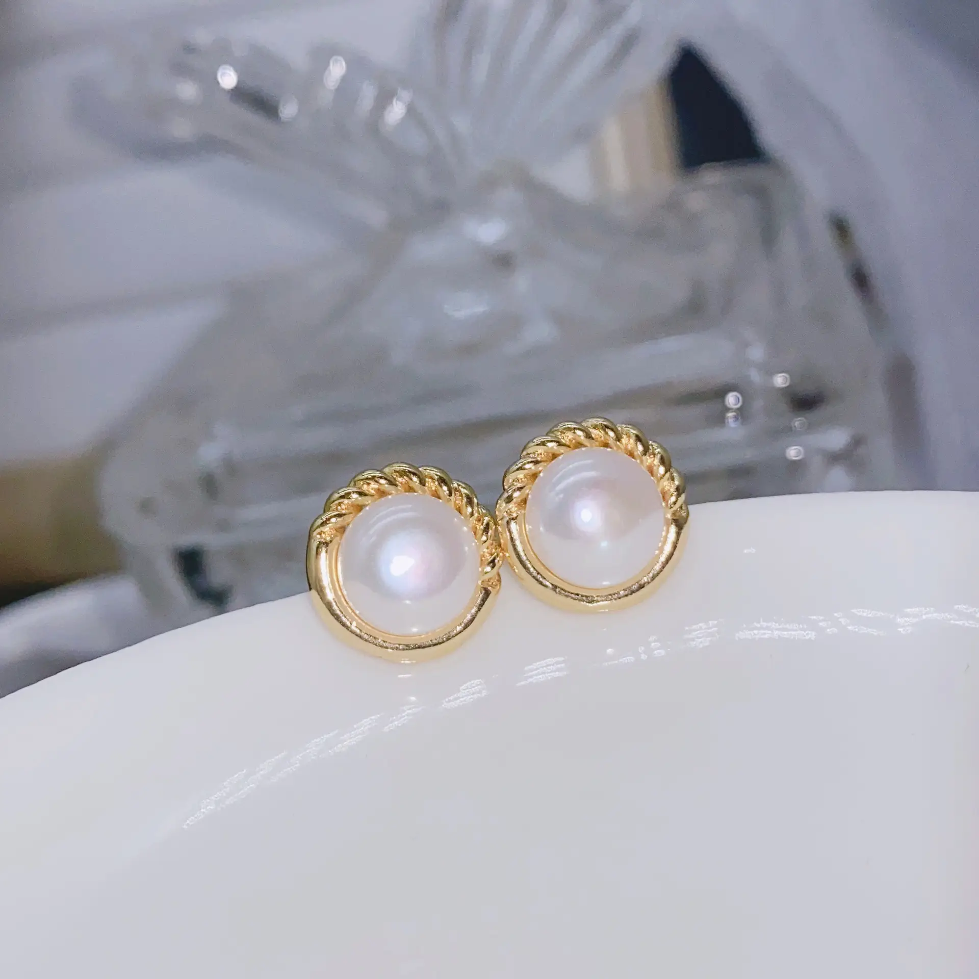 Natural Gray Pearl Earrings with Zircon & Multi Beads