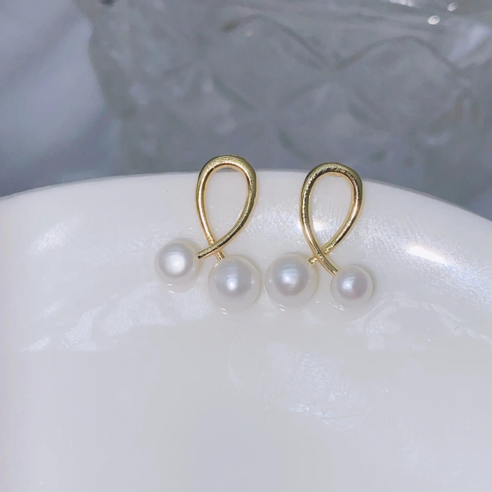 Natural Gray Pearl Earrings with Zircon & Multi Beads