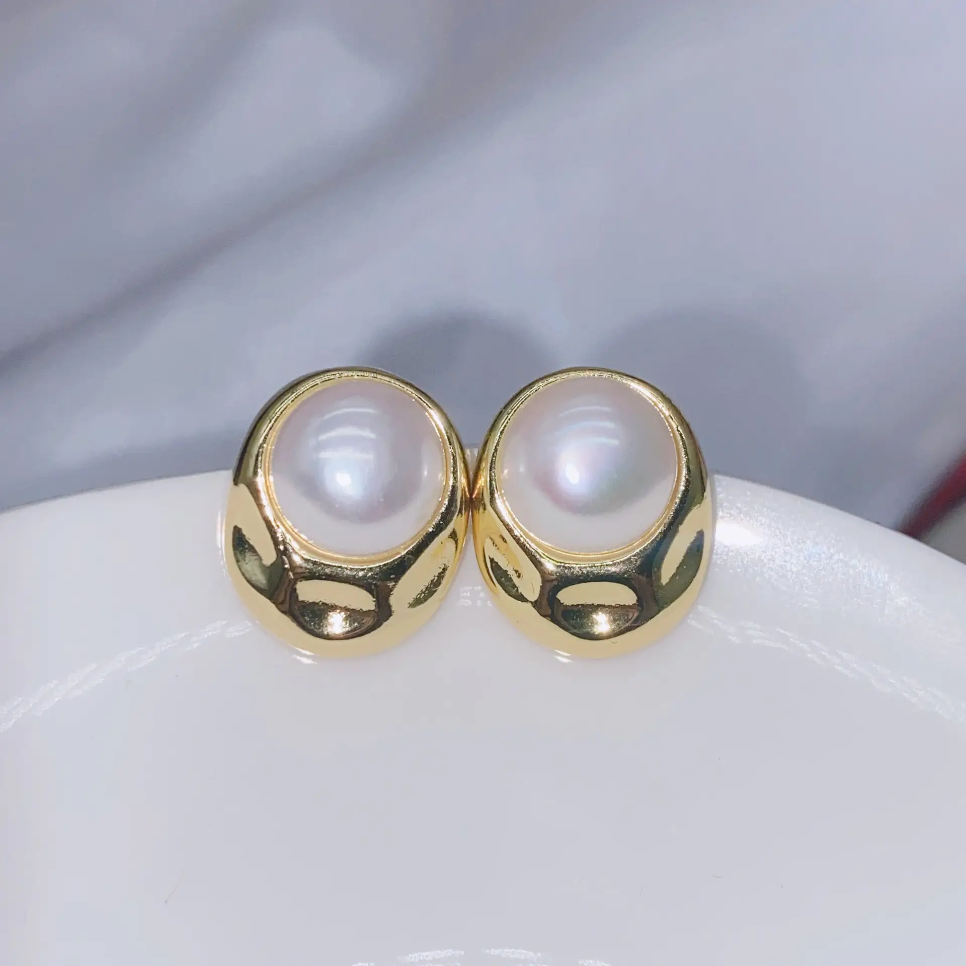 Natural Gray Pearl Earrings with Zircon & Multi Beads