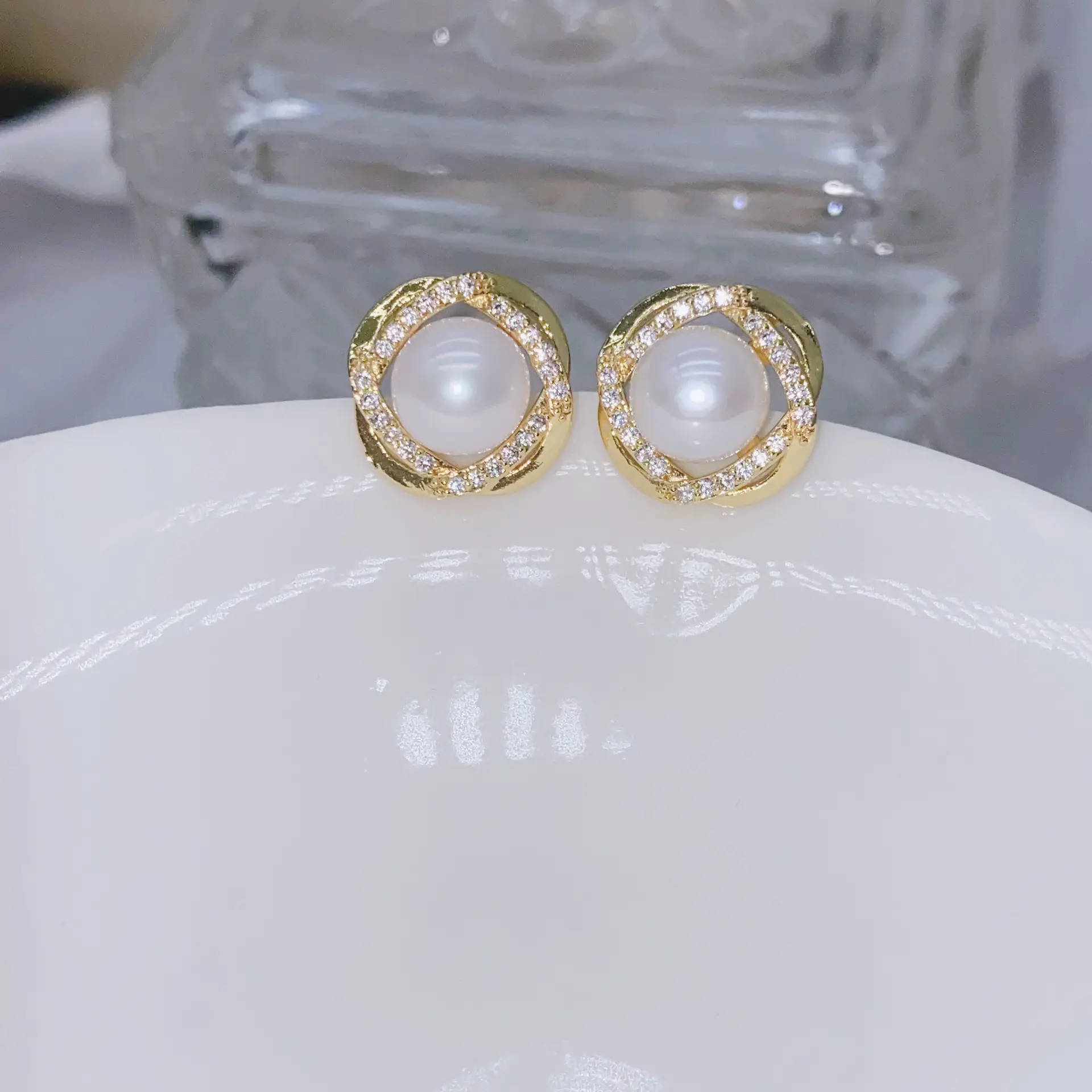 Natural Gray Pearl Earrings with Zircon & Multi Beads