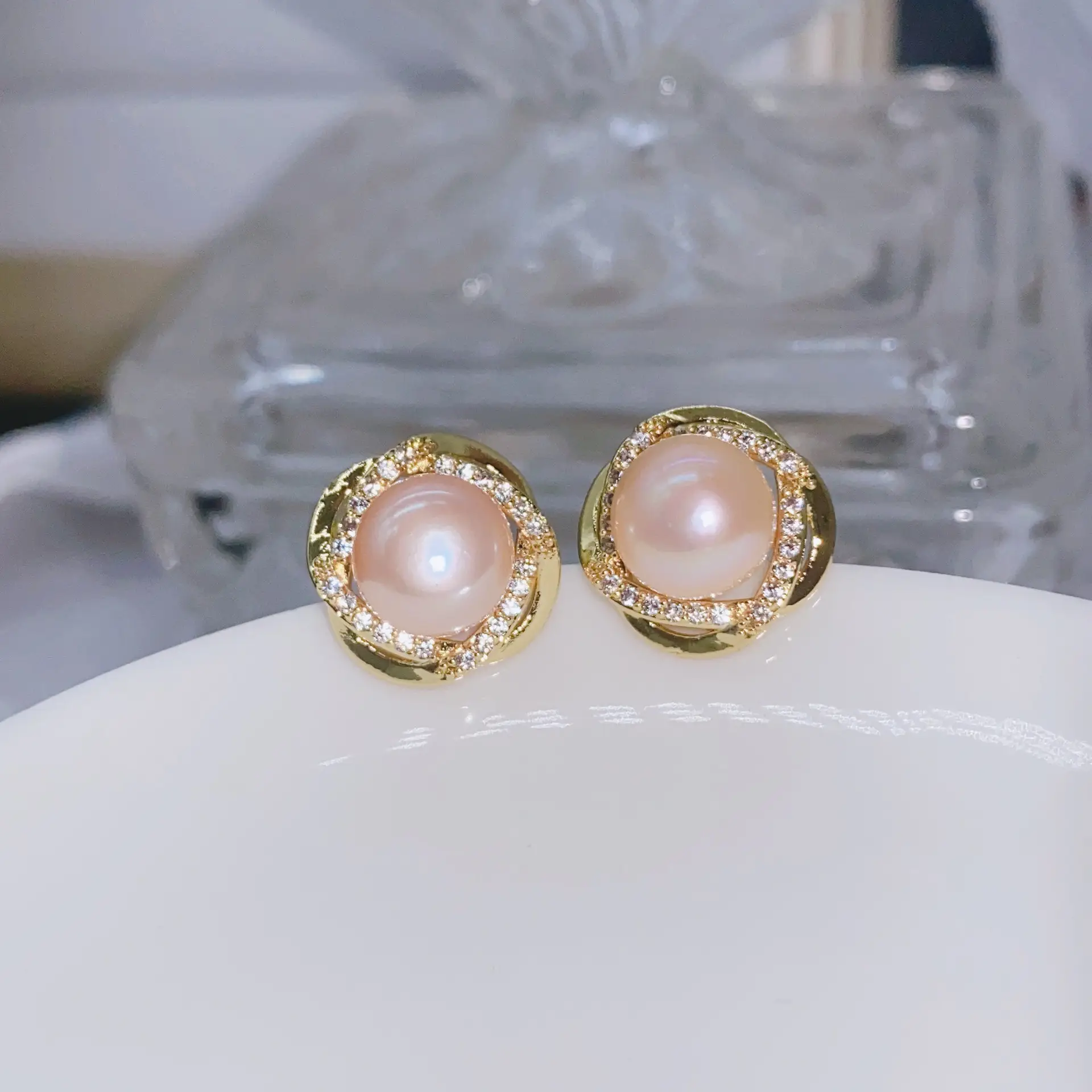 Natural Gray Pearl Earrings with Zircon & Multi Beads