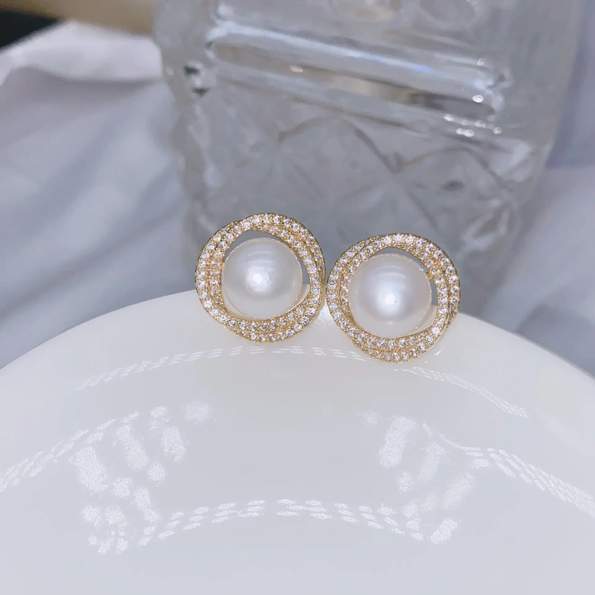 Natural Gray Pearl Earrings with Zircon & Multi Beads