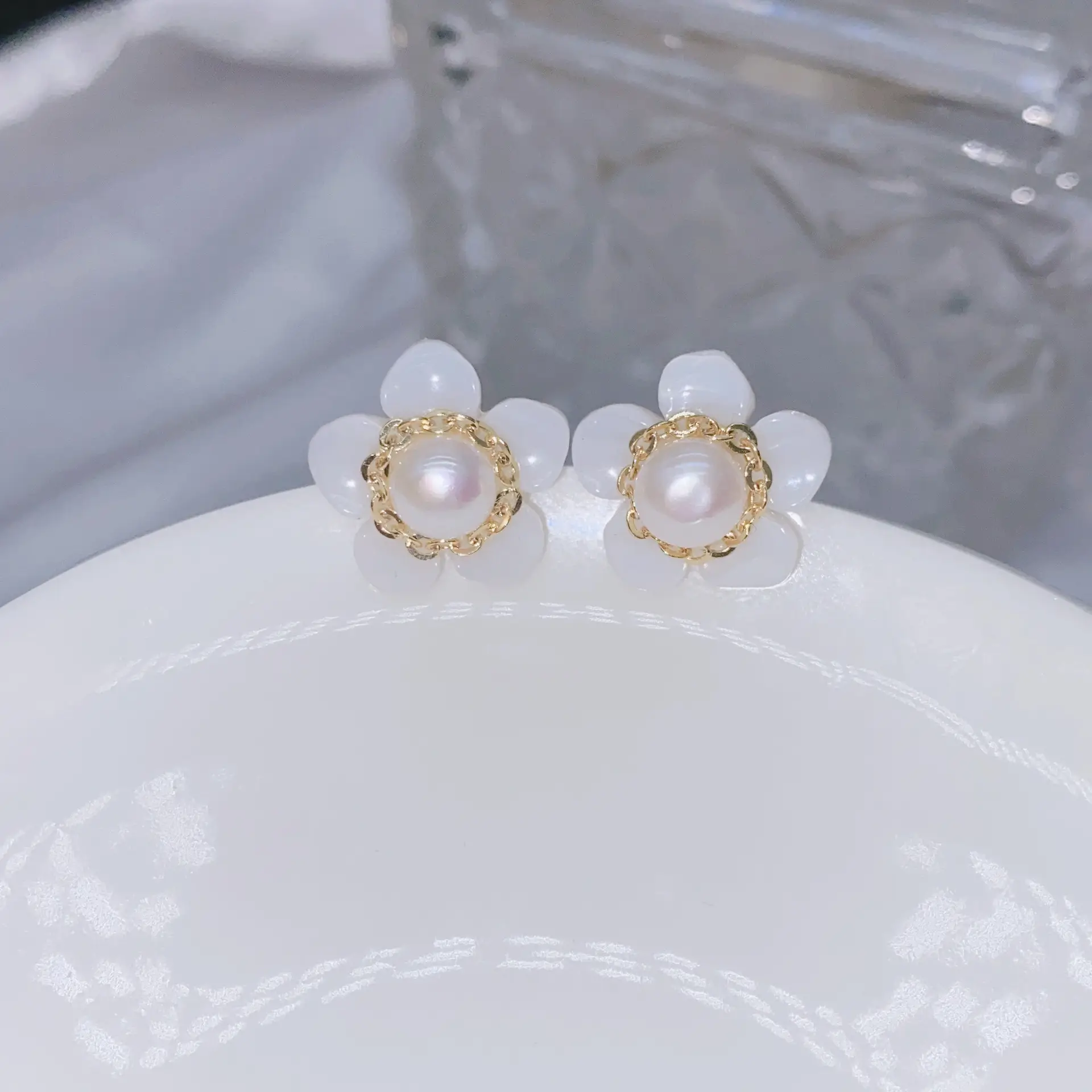 Natural Gray Pearl Earrings with Zircon & Multi Beads
