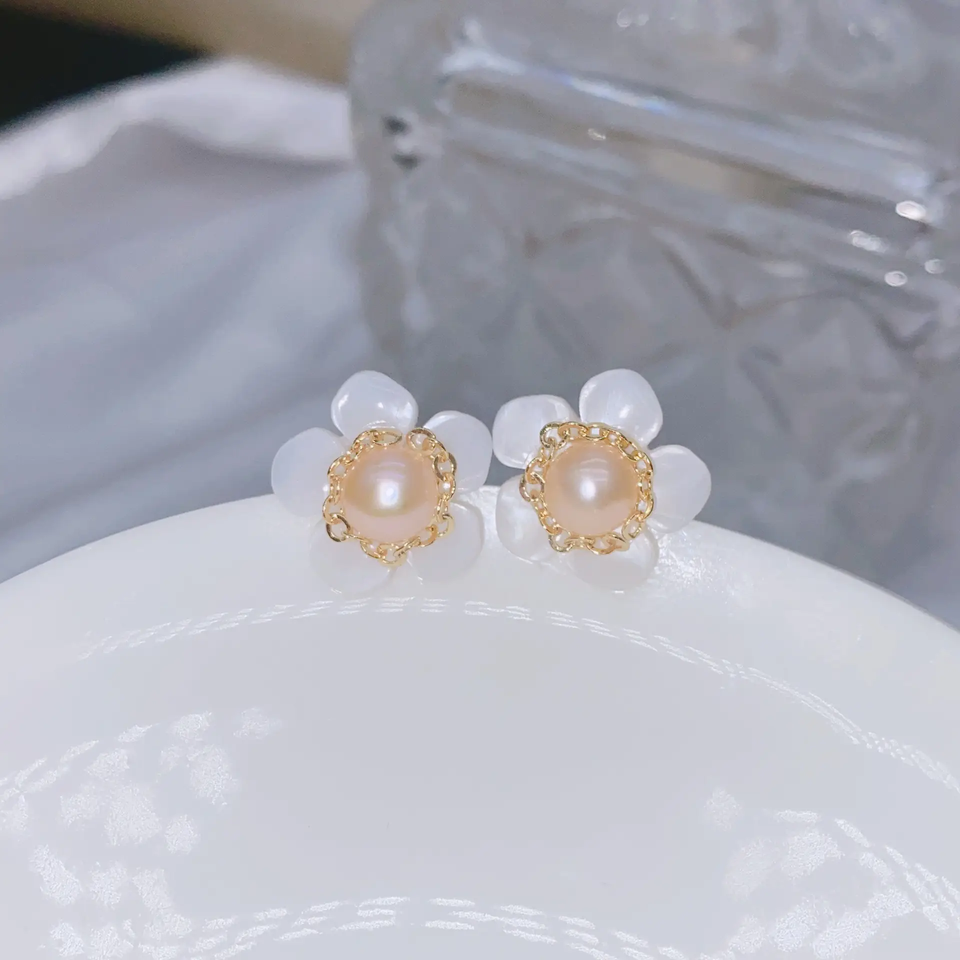 Natural Gray Pearl Earrings with Zircon & Multi Beads