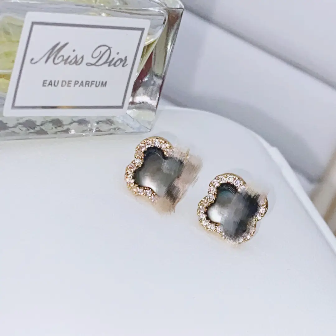 Natural Gray Pearl Earrings with Zircon & Multi Beads