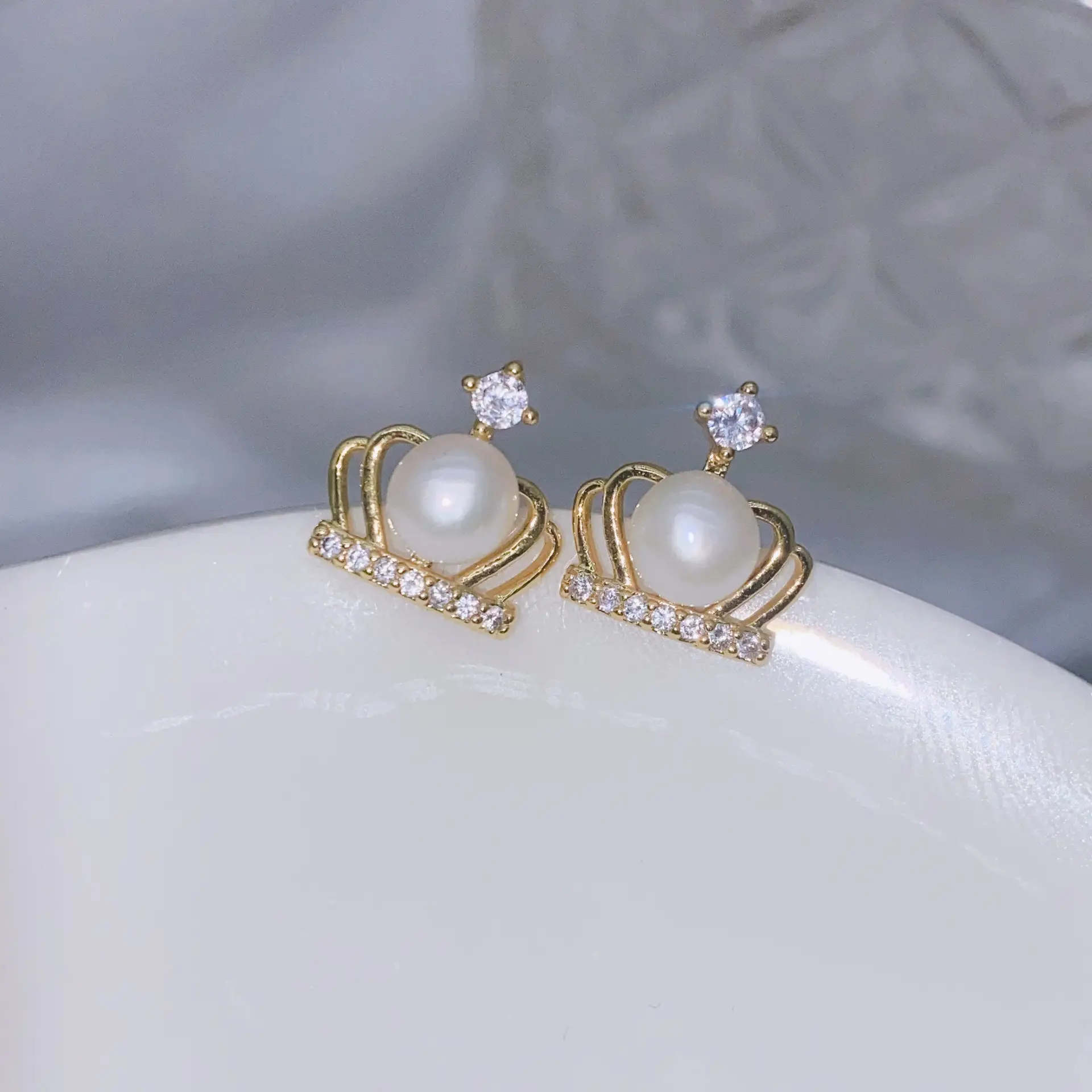 Natural Gray Pearl Earrings with Zircon & Multi Beads