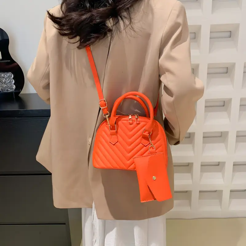 Orange Quilted Shoulder Messenger Bag for Women - Image 7