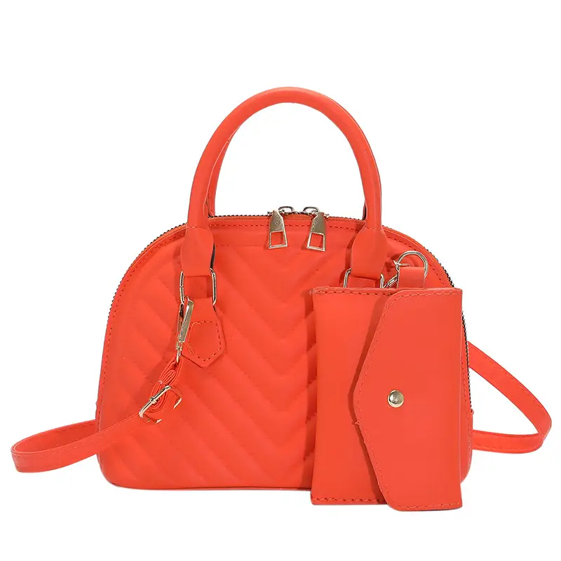 Orange Quilted Shoulder Messenger Bag for Women - Image 10