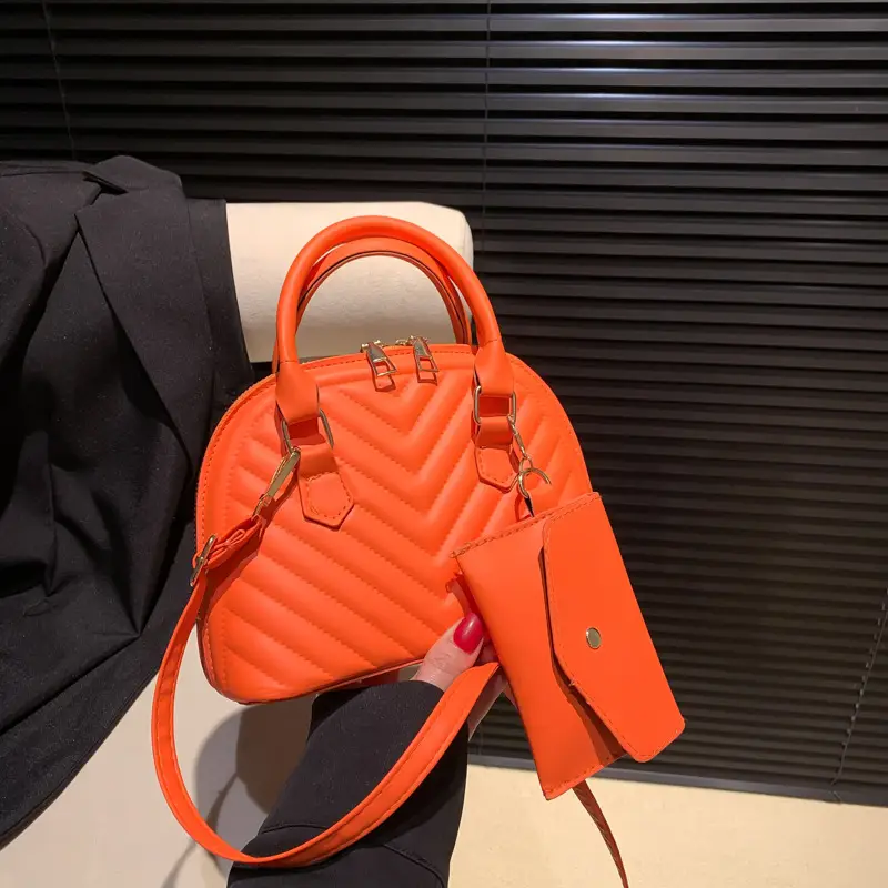Orange Quilted Shoulder Messenger Bag for Women - Image 3