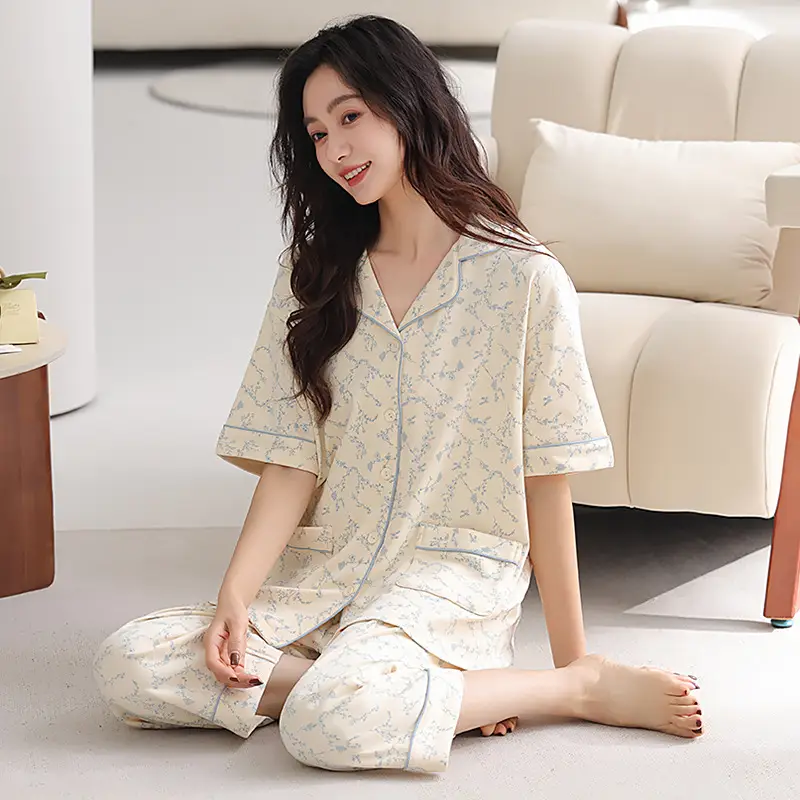 2025 Women 100 Cotton Printed Pajamas Set - Image 14