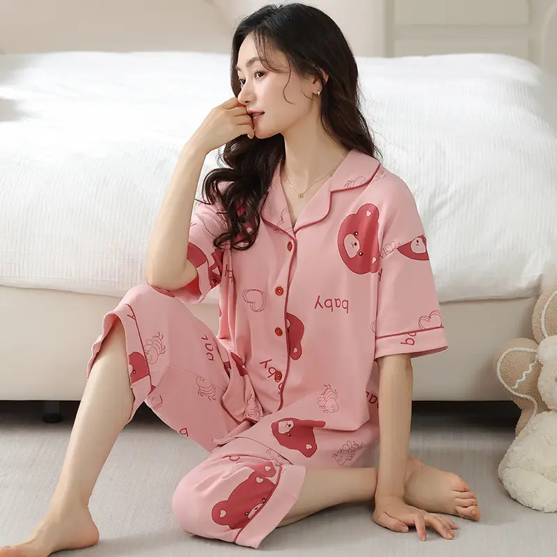 2025 Women 100 Cotton Printed Pajamas Set - Image 9