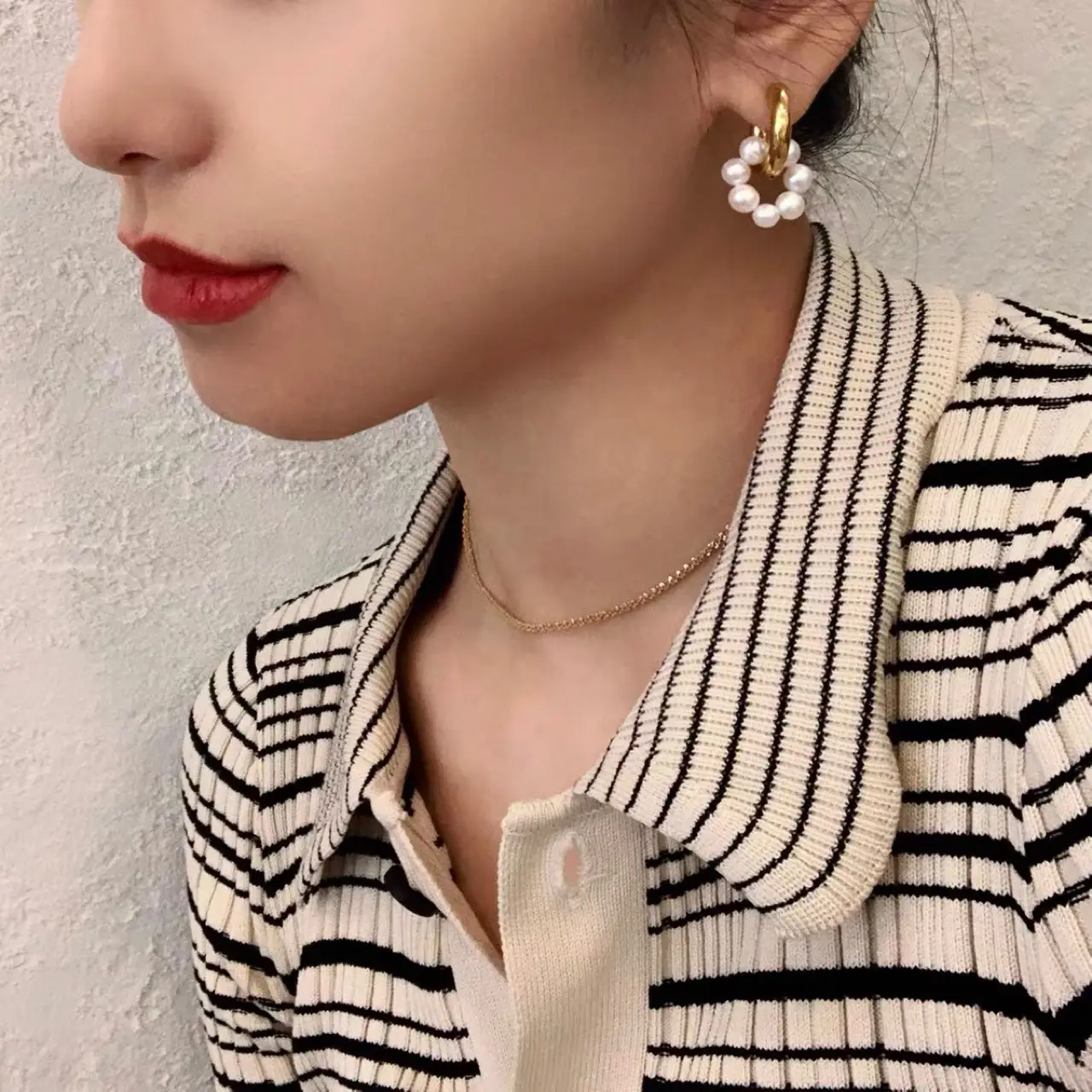 Gold Plated Pearl Earrings for Women - Image 4