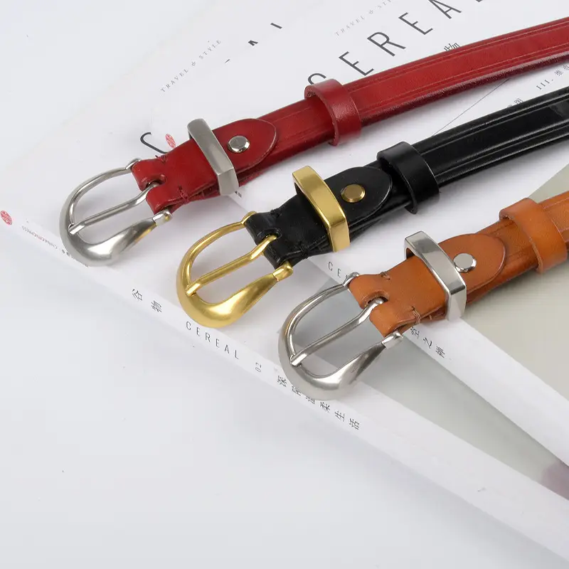 Women's Red Cowhide Belt with Gold Buckle 2.3cm - Image 13