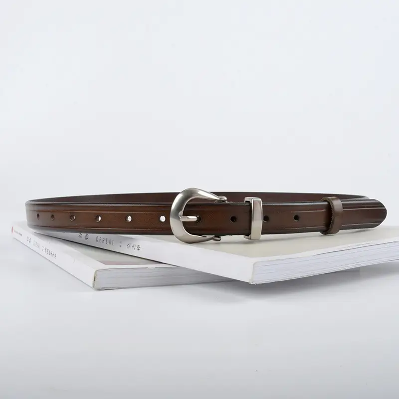Women's Red Cowhide Belt with Gold Buckle 2.3cm - Image 14