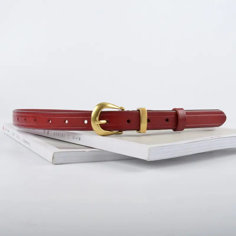 Women's Red Cowhide Belt with Gold Buckle 2.3cm - Image 15