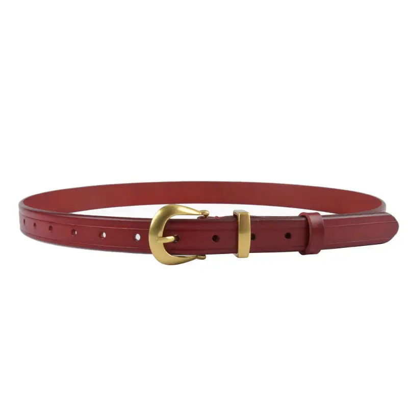 Women's Red Cowhide Belt with Gold Buckle 2.3cm - Image 16