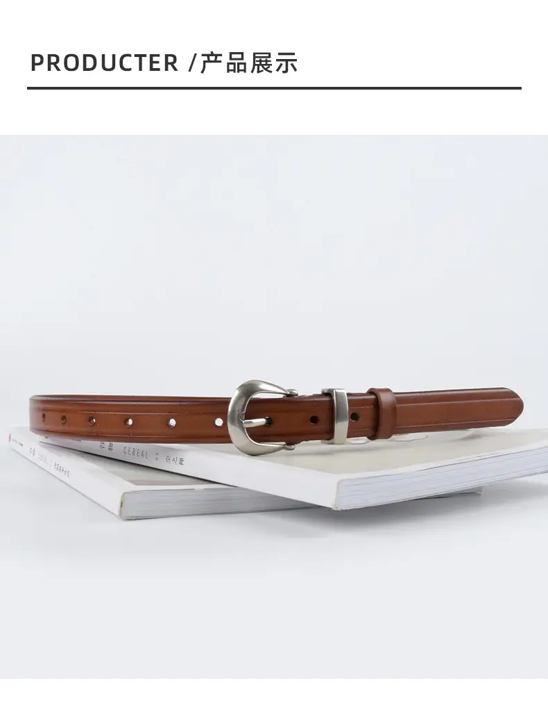 Women's Red Cowhide Belt with Gold Buckle 2.3cm β feature 10