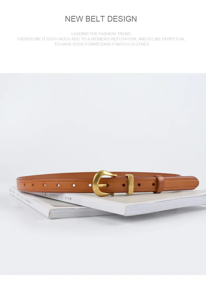 Women's Red Cowhide Belt with Gold Buckle 2.3cm β feature 12