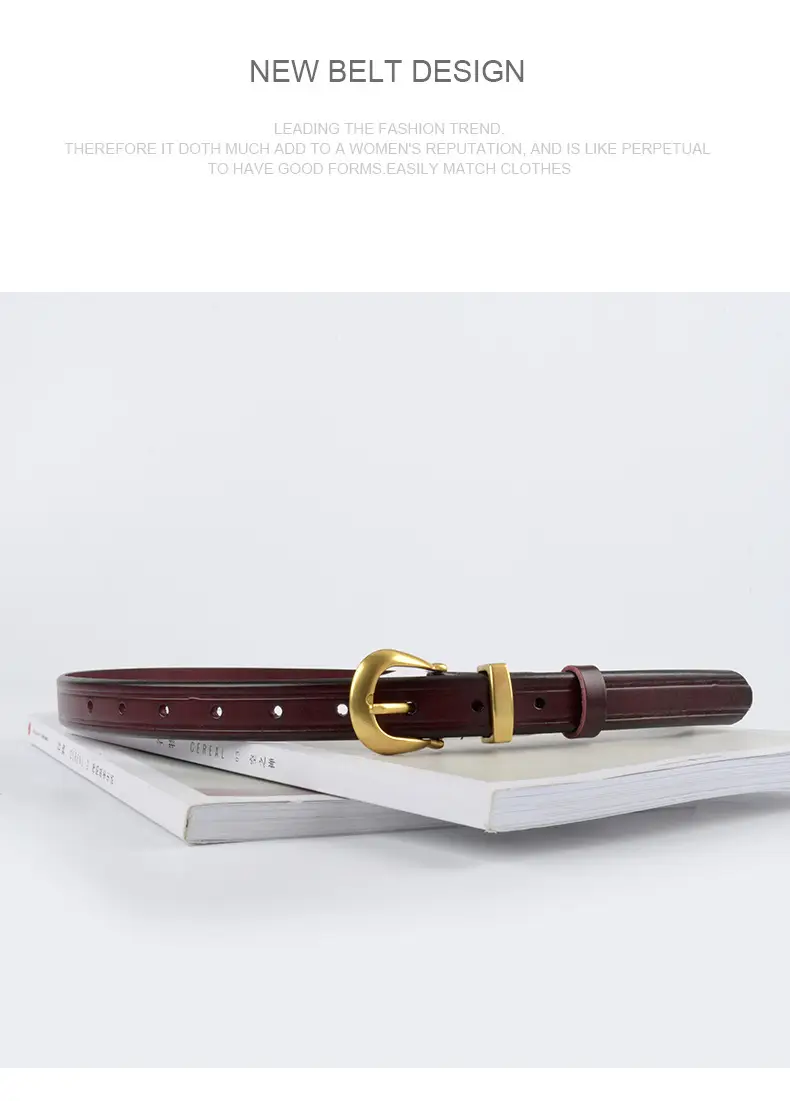 Women's Red Cowhide Belt with Gold Buckle 2.3cm β feature 13