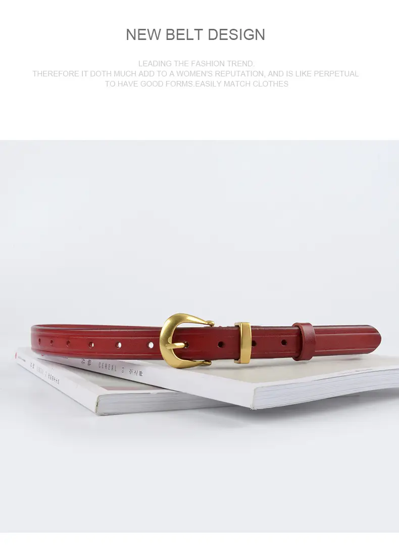 Women's Red Cowhide Belt with Gold Buckle 2.3cm β feature 14