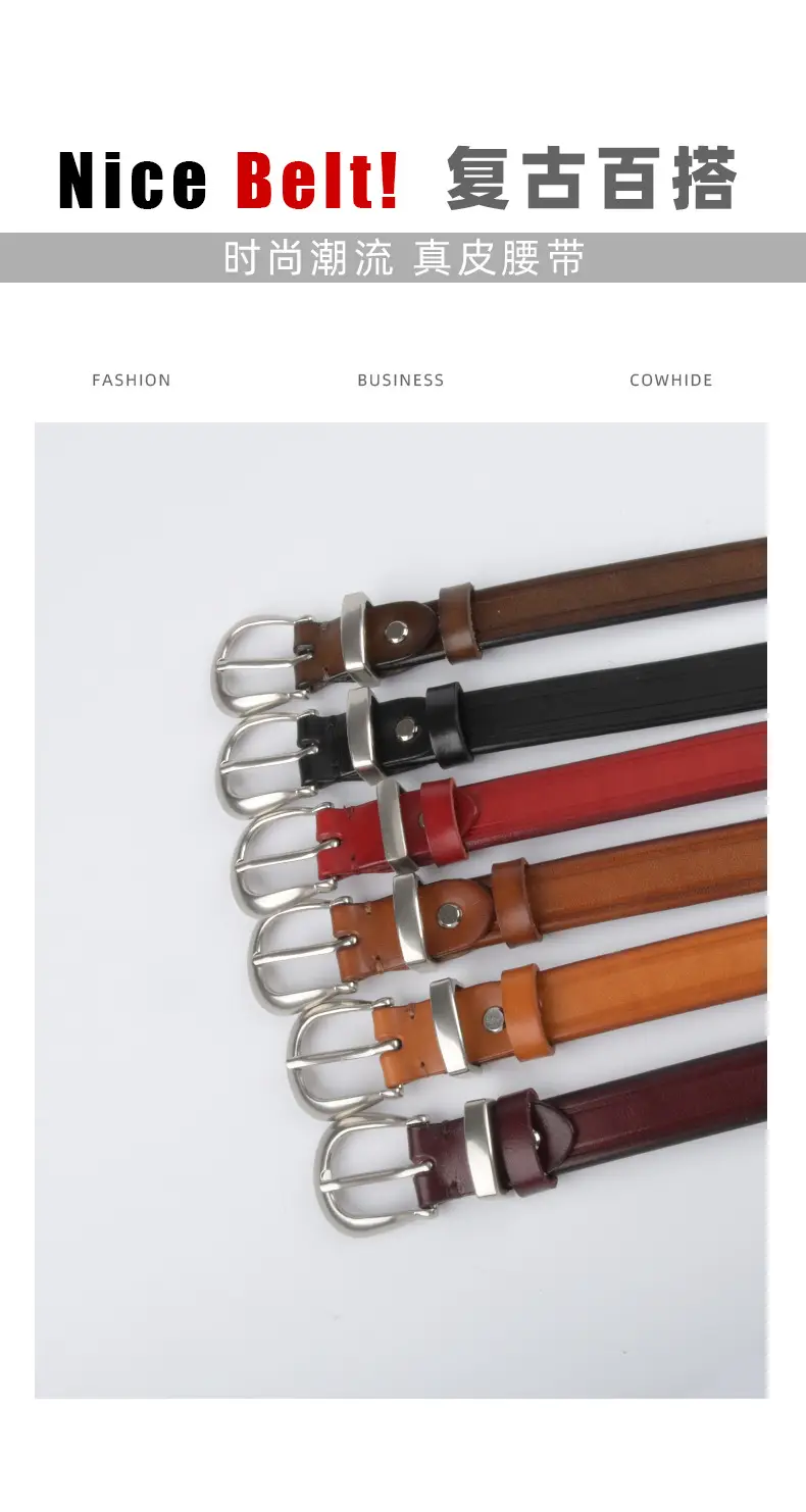 Women's Red Cowhide Belt with Gold Buckle 2.3cm β feature 4