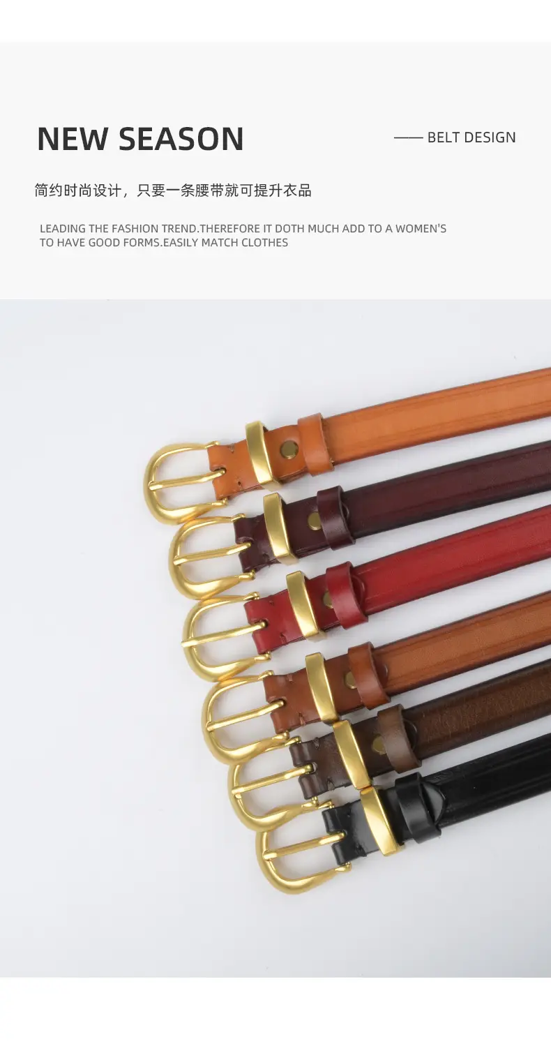 Women's Red Cowhide Belt with Gold Buckle 2.3cm β feature 5