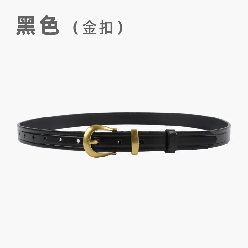 Women's Red Cowhide Belt with Gold Buckle 2.3cm