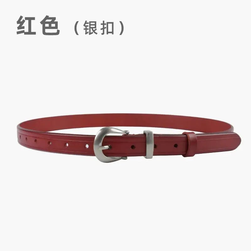 Women's Red Cowhide Belt with Gold Buckle 2.3cm - Image 11