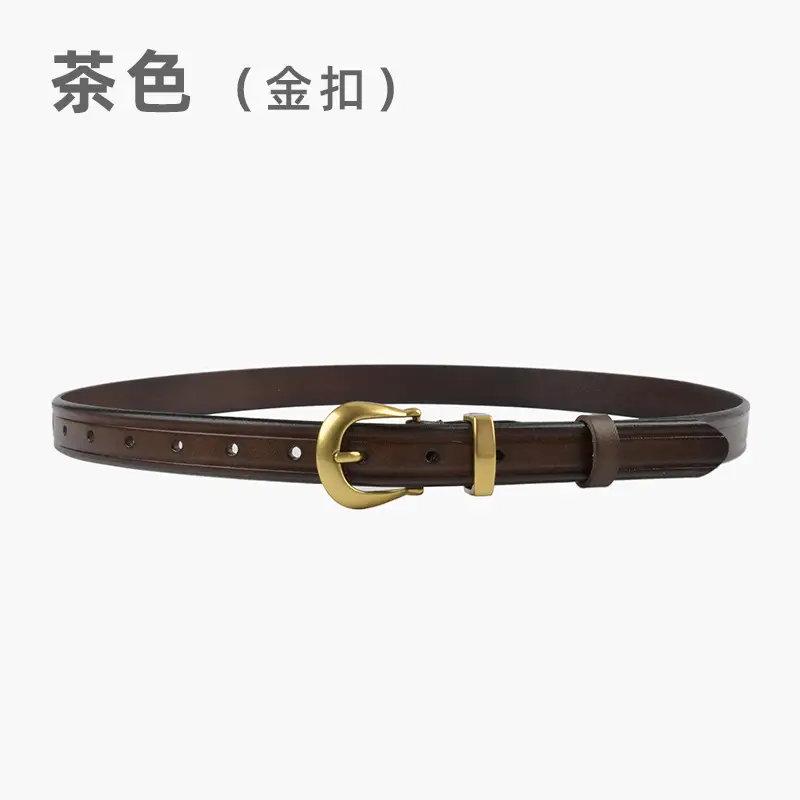 Women's Red Cowhide Belt with Gold Buckle 2.3cm - Image 2