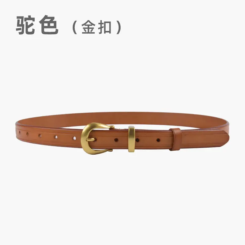 Women's Red Cowhide Belt with Gold Buckle 2.3cm - Image 3