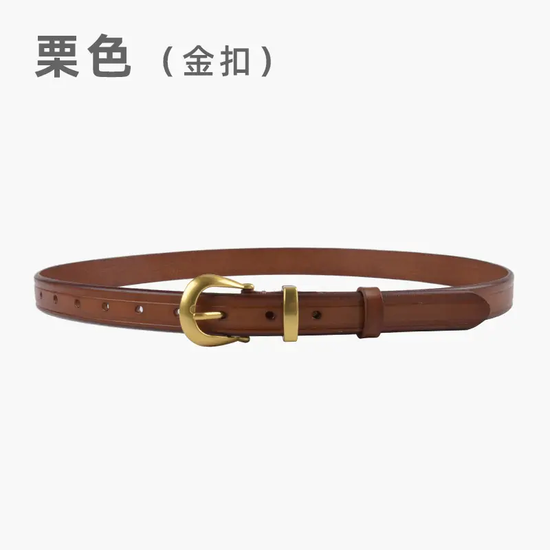 Women's Red Cowhide Belt with Gold Buckle 2.3cm - Image 4