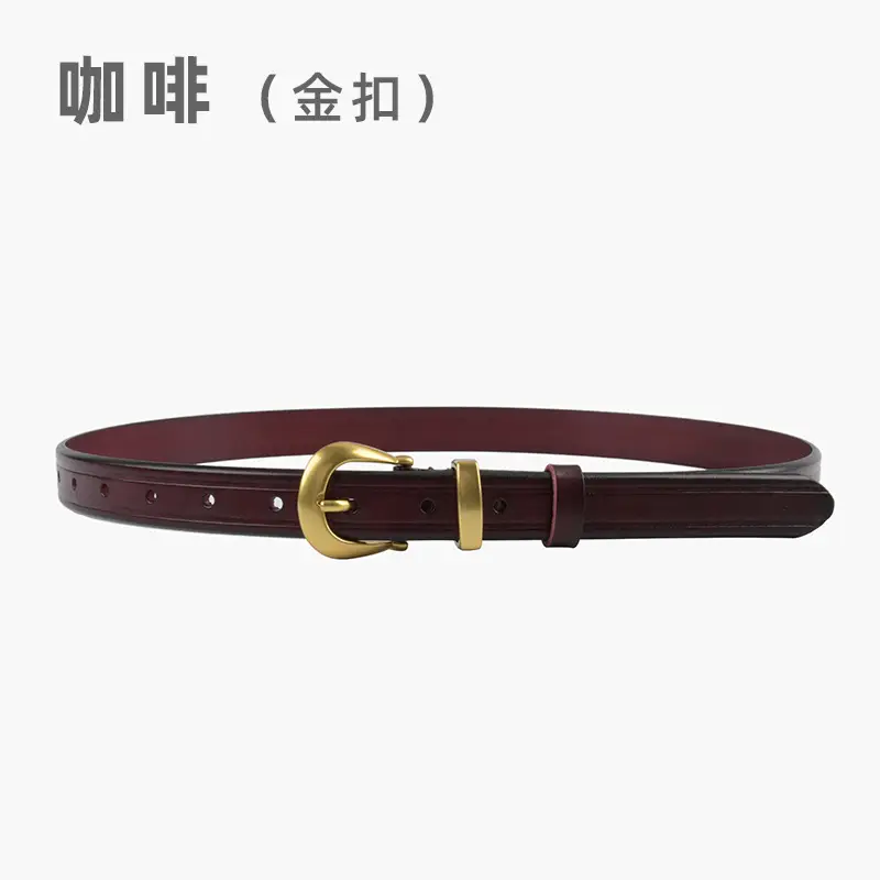 Women's Red Cowhide Belt with Gold Buckle 2.3cm - Image 5