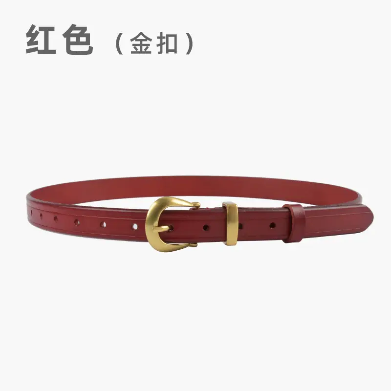 Women's Red Cowhide Belt with Gold Buckle 2.3cm - Image 6