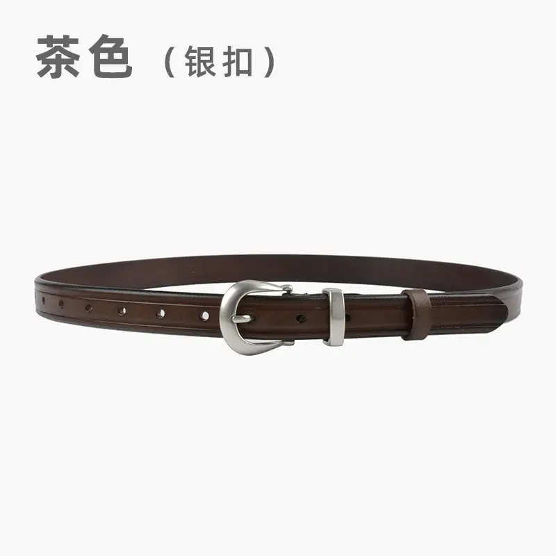 Women's Red Cowhide Belt with Gold Buckle 2.3cm - Image 8