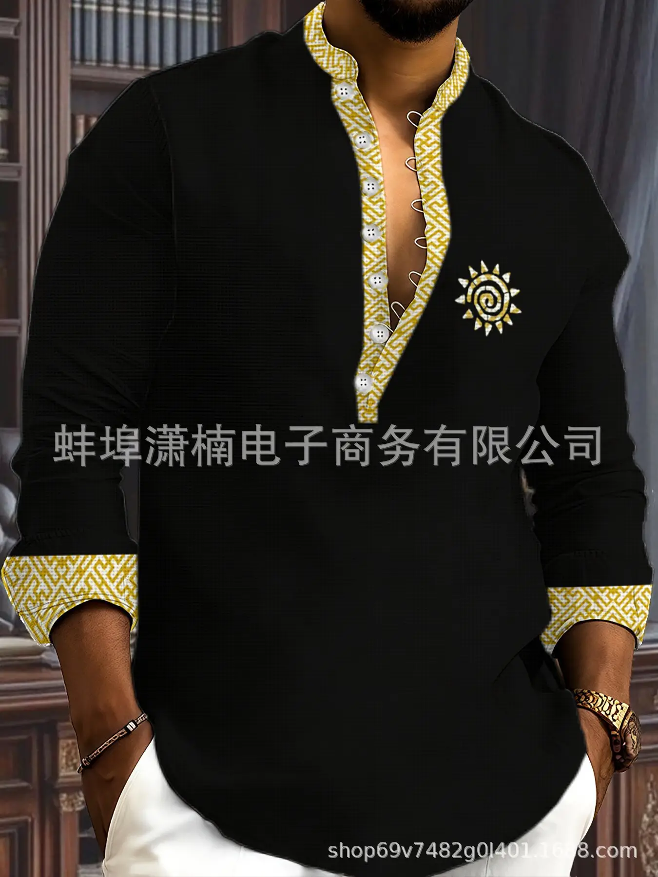 Men's White Embroidered Long Sleeve Collar Shirt — feature 10