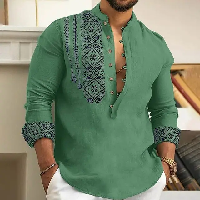 Men's White Embroidered Long Sleeve Collar Shirt — feature 5