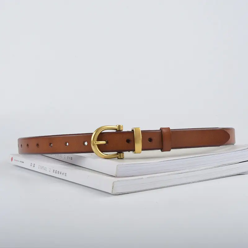 Women's Black Leather Belt with Gold Buckle - Image 13