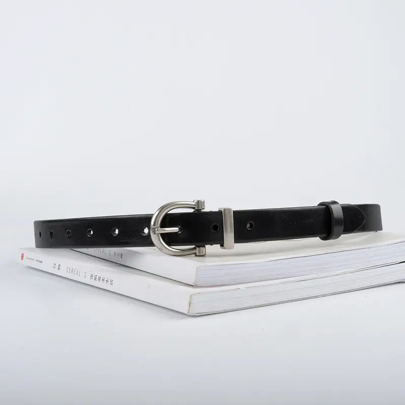Women's Black Leather Belt with Gold Buckle - Image 14
