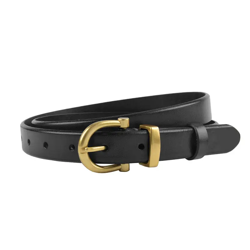 Women's Black Leather Belt with Gold Buckle - Image 15