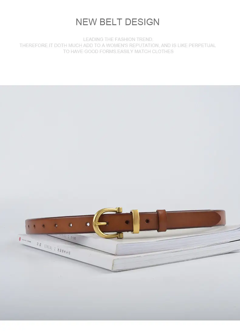 Women's Black Leather Belt with Gold Buckle β feature 12
