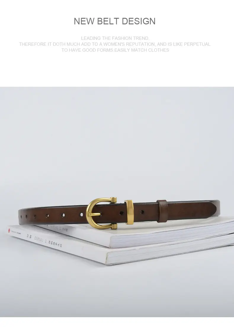 Women's Black Leather Belt with Gold Buckle β feature 13