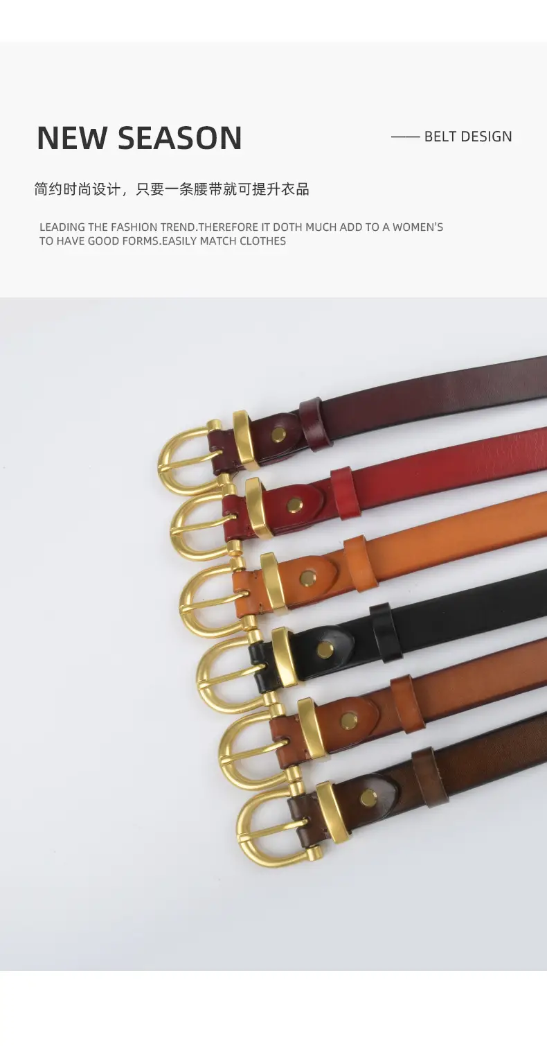 Women's Black Leather Belt with Gold Buckle β feature 5