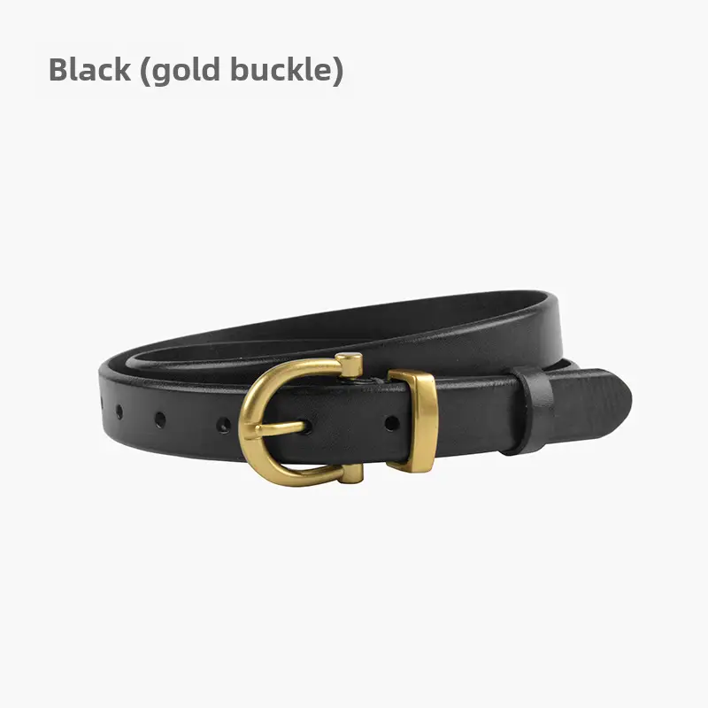 Women's Black Leather Belt with Gold Buckle